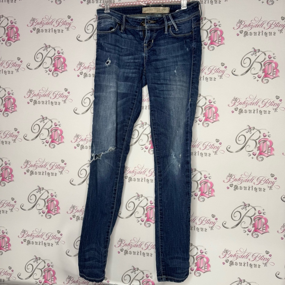 Guess jeans skinny Blue Jeans ripped style western classic triangle logo